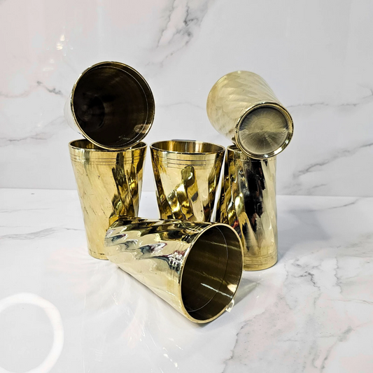 Handmade Curved Pital (Brass) Glass – Traditional Tumbler from Assam 6P