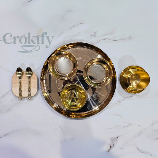 Premium Thali Set with Bowls, Tumbler & Spoons – Traditional Dining Set by Crokify