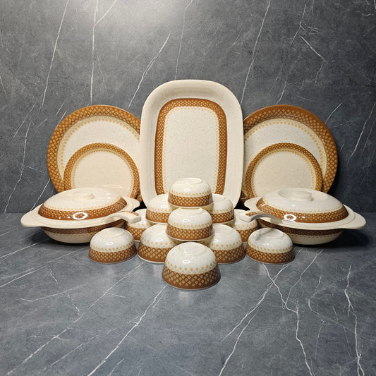 Elegant 29-Piece Melamine Dinner Set – Brown & Cream Pattern